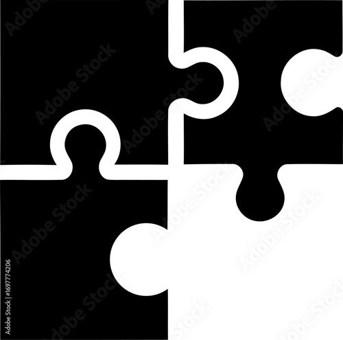 Three puzzle pieces connecting simple icon graphic