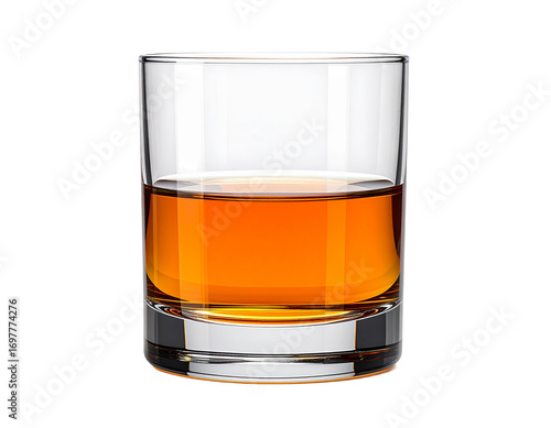 Clear Crystal Glass with Whiskey Against White Background