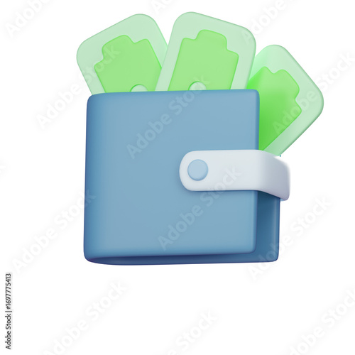 Wallet 3D Icon isolated on white background, 3D render