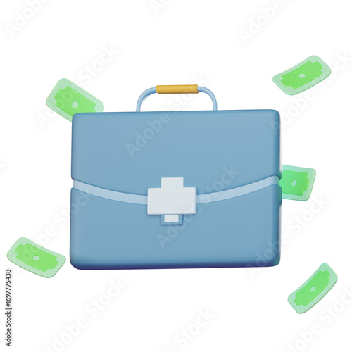 Suit case Business 3D Icon isolated on white background, 3D render