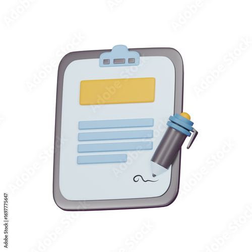 Business Contract 3D Icon isolated on white background, 3D render