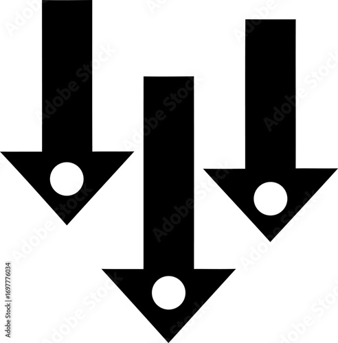 Three downward arrows pointing direction symbol icon