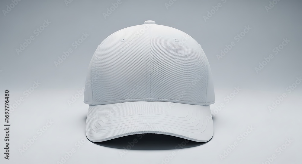 Fototapeta premium Front view of a plain white baseball cap on a white background.