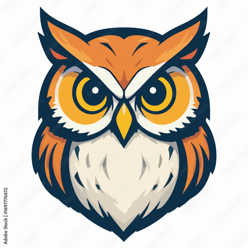 Fototapeta premium Owl mascot vector illustration, bold and colorful design suitable for logo or emblem