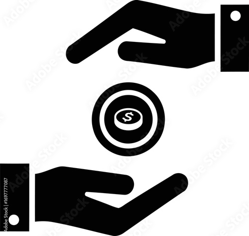 Two hands exchanging money coin icon symbol