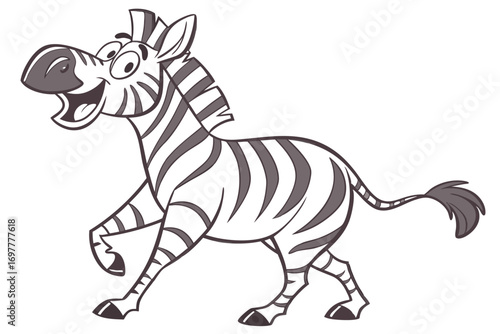 Cartoon Zebra Running Vector, Happy Animal with Stripes on White Background Art