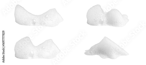Isolated white soap foam bubbles set on transparent background,