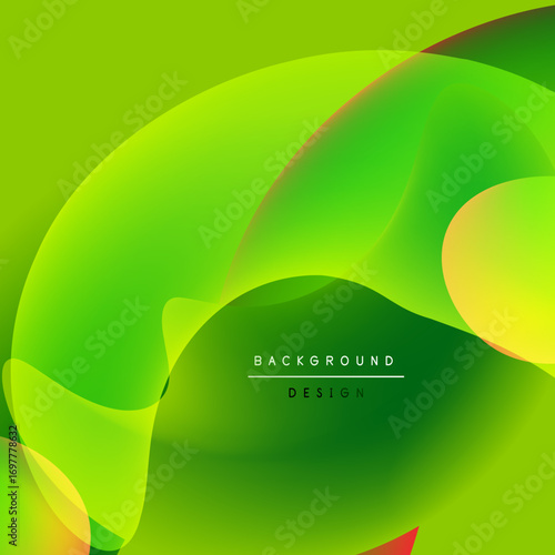 Abstract fluid shapes, vibrant green hues dominate. Smooth gradients create dynamic visual flow, modern design element.