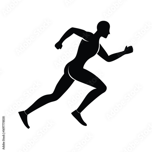Dynamic black silhouette of a fast sprinting runner in motion