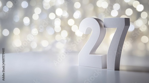 White number twenty-seven on bokeh background.