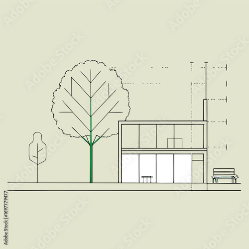 Architectural Drawings, Minimal style cad tree line drawing, Side view, set of section wetland forest outline for landscape design drawing. Vector illustration in seperate element
