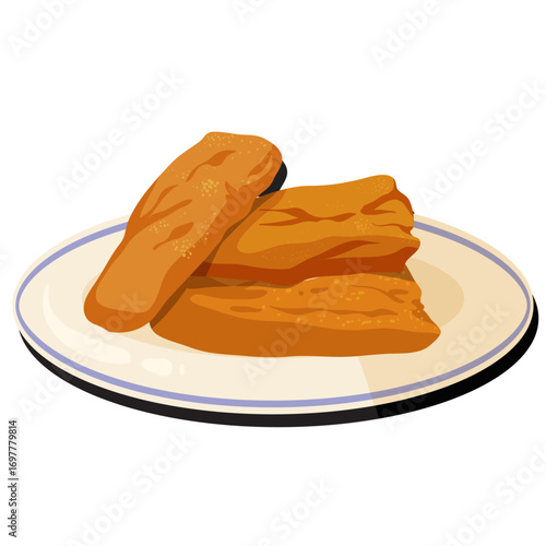 Realistic food art showing golden samosas on a plate beside hot masala chai