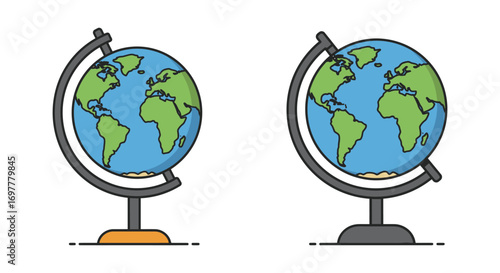 two globes side by side showing earth s continents oceans