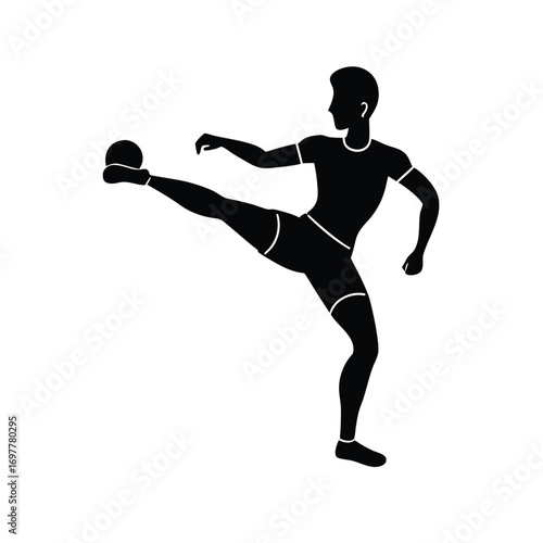 Dynamic black silhouette of a football player executing a powerful kick