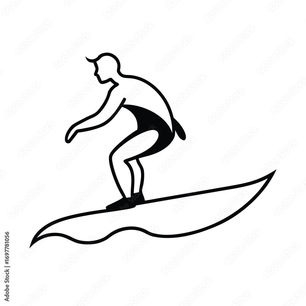 Fototapeta premium Simple black silhouette of a surfer gracefully riding a powerful ocean wave