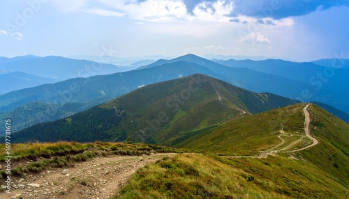 High mountain vista, winding paths