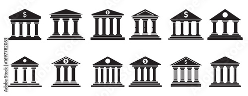 bank silhouette white background vector illustration