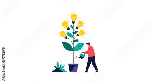 Cultivating bright ideas for business growth and innovation a person watering a plant of lightbulbs