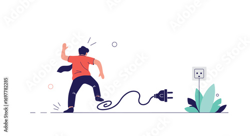 Man shocked after stepping on a disconnected electrical cord accidentally tripping over power cable