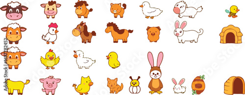 Cute Farm Animals Icon Pack Vector