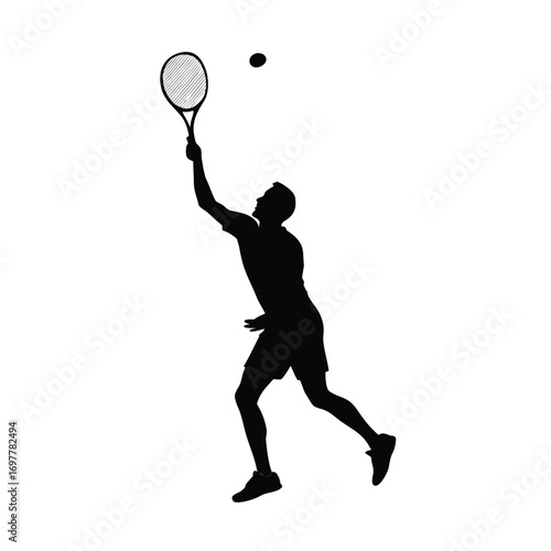 Dynamic black silhouette of a tennis player executing a powerful serve