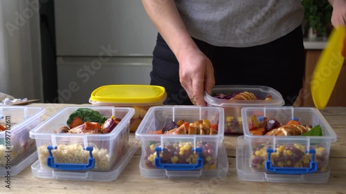 Cooking homemade food, serving packaging in reusable lunch boxes, takeaways and snacks