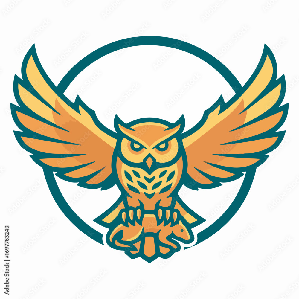 Obraz premium Owl mascot vector illustration, bold and colorful design suitable for logo or emblem