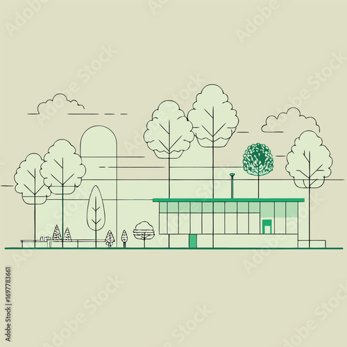 Architectural Drawings, Minimal style cad tree line drawing, Side view, set of section wetland forest outline for landscape design drawing. Vector illustration in seperate element