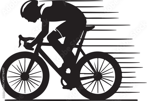Black silhouette of a cyclist on a racing bicycle with motion lines sport speed