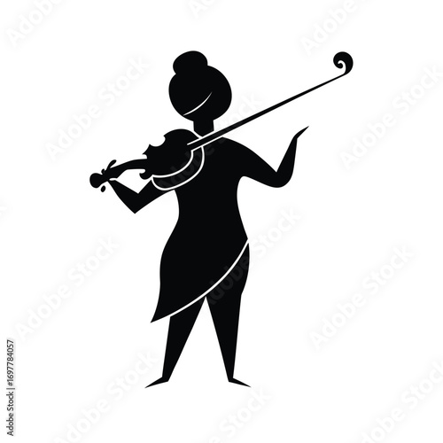 Elegant black silhouette of a violinist playing a violin with a simple artistic style