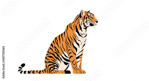 Majestic tiger sitting proudly on a white background representing strength and wild nature