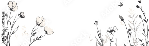 Wallpaper Mural Delicate hand drawn sketch of wildflowers and grasses with a minimalist white background Torontodigital.ca