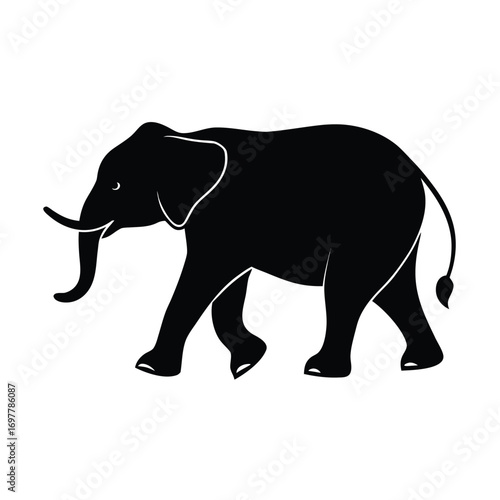 Simple black silhouette of an elephant walking slowly in a minimalist style