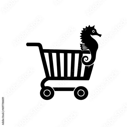 Ecommerce shopping cart with seahorse graphic for online retail branding and user interface design