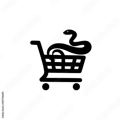 Vector illustration of shopping cart with snake symbol ideal for exotic pet and reptile markets
