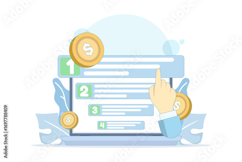 Contextual advertising concept in digital marketing. Targeted PPC ads appear effectively in search results, focusing on business growth through relevant ad placement. Flat vector illustration.