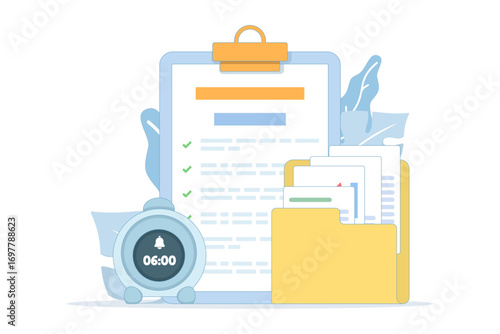Efficient document management with checklist and folder. Time management and business planning concept for organized workflow, task tracking, and improved work productivity.