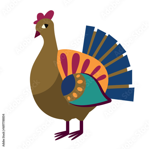 Colorful Turkey Isolated Vector Illustration with Geometric Design. The turkey is depicted with vibrant colors and abstract shapes, perfect for festive or decorative purposes.