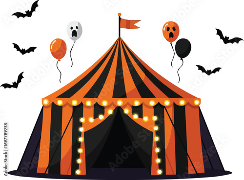 Flat Vector Haunted Halloween Carnival Tent at Night