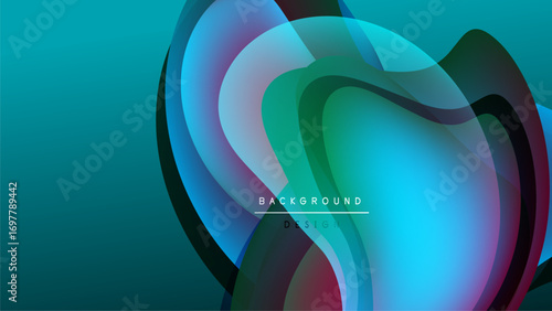 Abstract flowing shapes, vibrant colors blend. Dark background emphasizes luminous curves, modern design element.