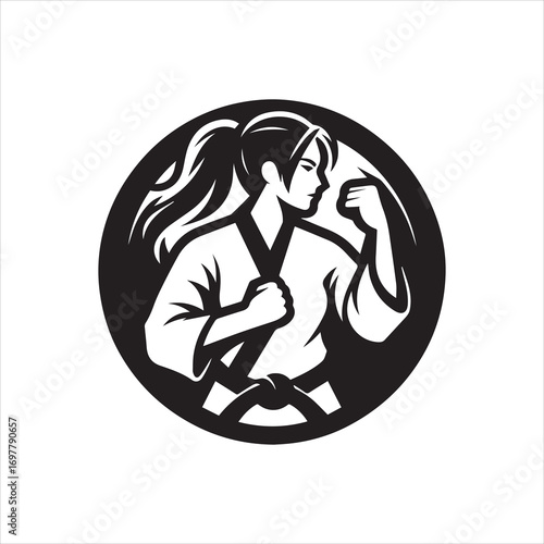 Powerful Female Martial Artist in Circular Emblem Design.