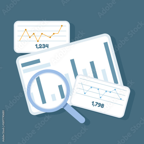 Flat vector illustration of social media analytics dashboard. Track performance, monitor trends, and analyze user journeys with insightful SMM metrics, reports, and icons for digital marketing insight