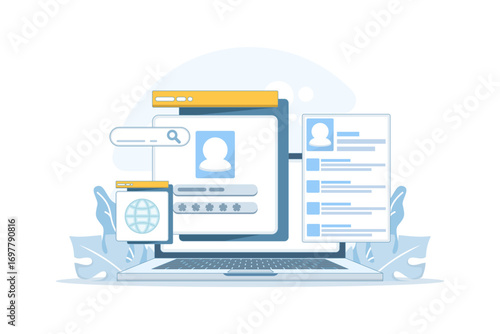 Vector illustration of account login page with username and password fields. Concept of web security, user authorization, and data protection for safe online access and sign-in process.