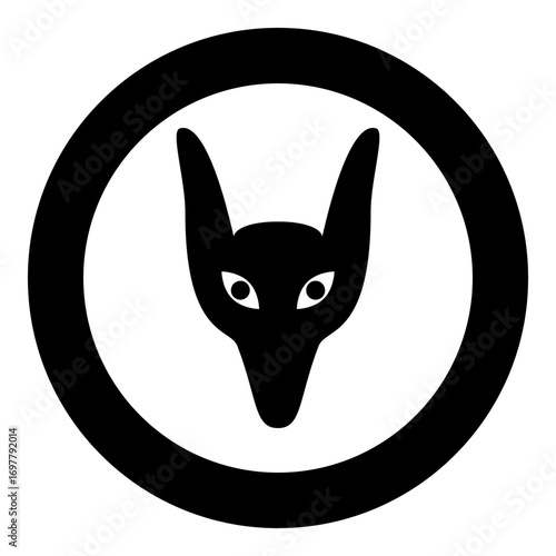 Head jackal icon in circle round black color vector illustration image solid outline style