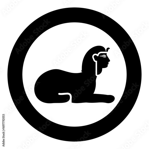 Sphinx Egypt pyramid concept egyptian statue of Giza icon in circle round black color vector illustration image solid outline style