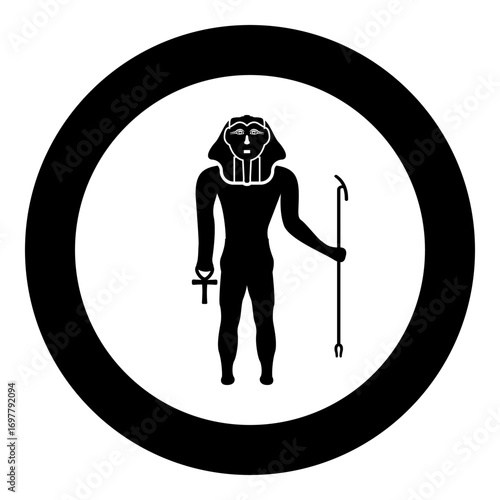 Pharaoh Egypt Tutankhamen King Tut icon in circle round black color vector illustration image solid outline style