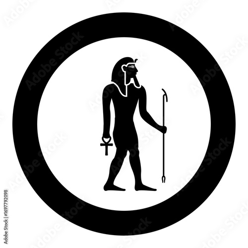 Pharaoh Egypt Tutankhamen King Tut icon in circle round black color vector illustration image solid outline style