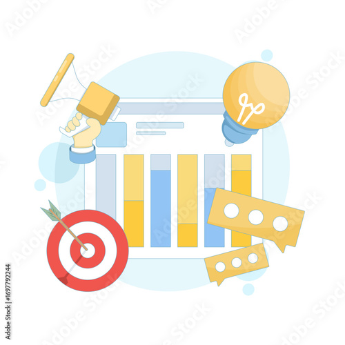 Flat vector illustration of SEO and SMM optimization concept. Digital marketing strategies to boost search engine rankings, increase web traffic, and improve website performance and online visibility.
