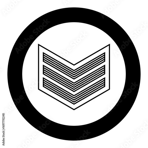 Army chevron military rank insignia badge symbol sign petty officer icon in circle round black color vector illustration image solid outline style