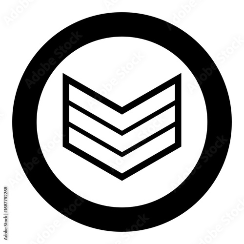 Army chevron military rank insignia badge symbol sign petty officer icon in circle round black color vector illustration image solid outline style